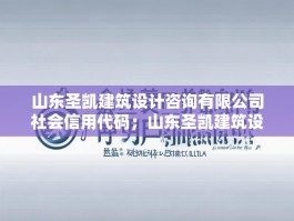 山东圣凯建筑设计咨询有限公司社会信用代码；山东圣凯建筑设计咨询有限公司